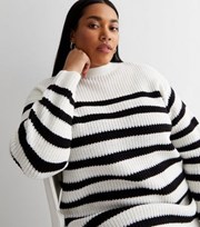 New Look Curves White Stripe Stitch Knit Crew Neck Long Sleeve Jumper